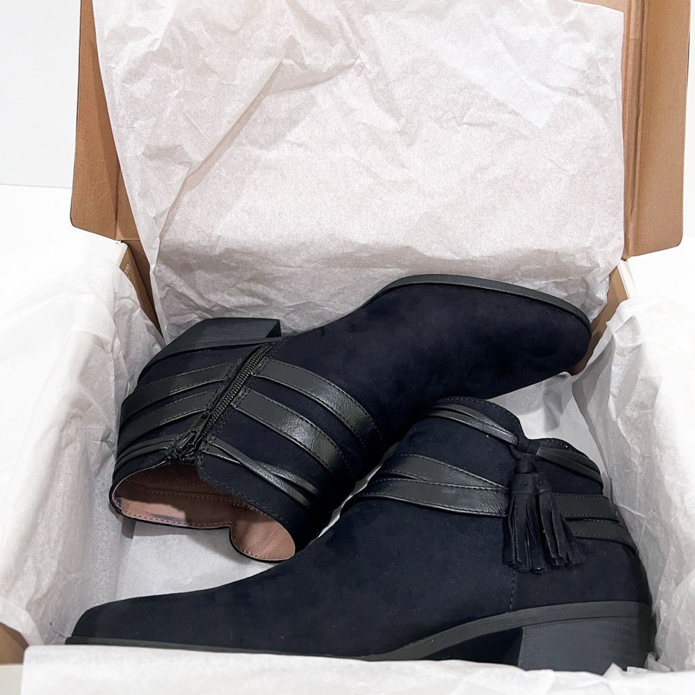 LifeStride Paloma Faux Suede Western Ankle Boots Zipper Black 9.5W Wide NEW - Picture 13 of 15